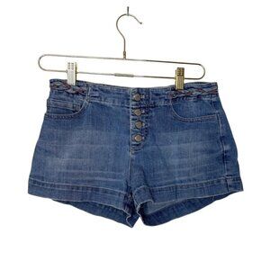 Free‎ People Button Shorts Women 25 Blue Denim Braided Waist Boho Festival
